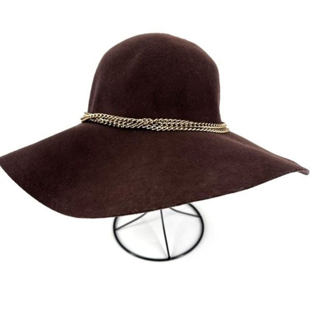 Vintage Y2K Forever 21 Women's Wool Chain Wide Brim Floppy Hat‎ Brown One Size